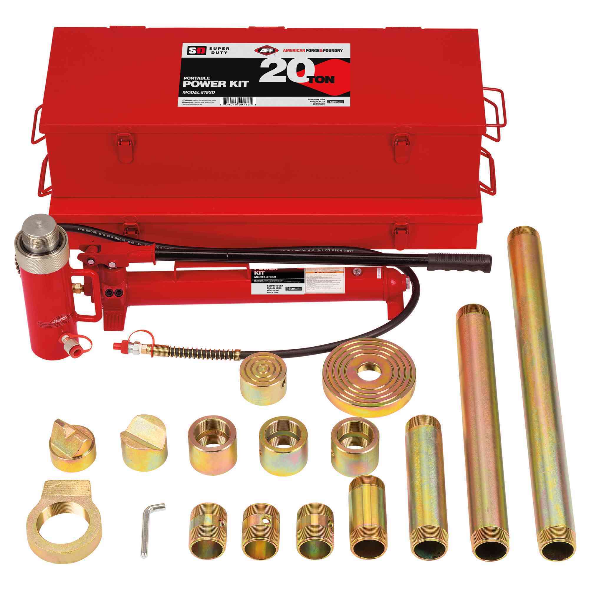 American Forge & Foundry Collision & Body Repair Kit — 20-Ton Capacity, 21 Pc, 2-Speed Quick Pump, Pressure Gauge, Super Duty, Model# 819SD